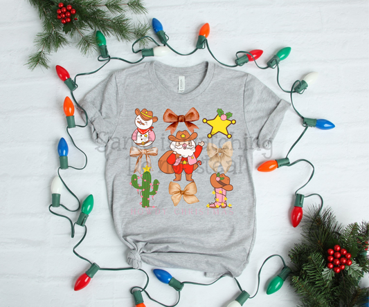 Howdy Christmas ; watercolor Christmas bow grid drop ; DTF TRANSFER