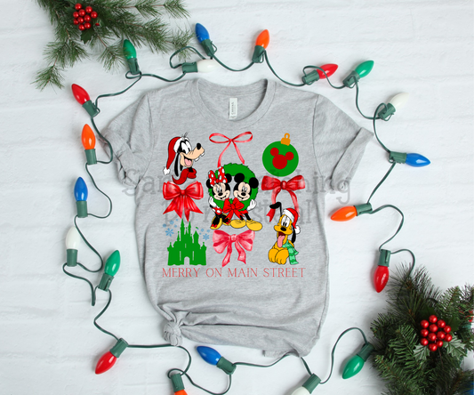 Mouse magical ; watercolor Christmas bow grid drop ; DTF TRANSFER