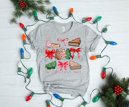 Oh Christmas tree cakes ; watercolor Christmas bow grid drop ; DTF TRANSFER