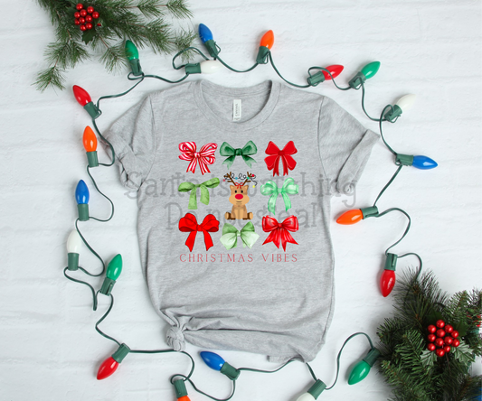 Christmas Vibes ; watercolor Christmas bow grid drop ; DTF TRANSFER
