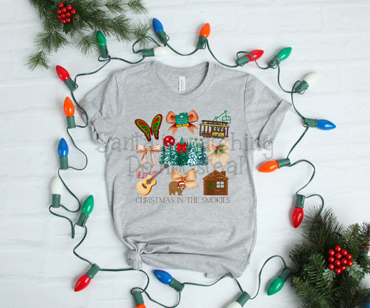 Christmas in the smokies ; watercolor Christmas bow grid drop ; DTF TRANSFER