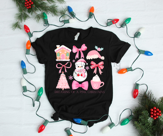 Dreaming of a pink Christmas ; watercolor Christmas bow grid drop ; DTF TRANSFER