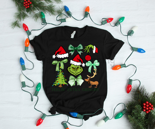 Grouch ; watercolor Christmas bow grid drop ; DTF TRANSFER