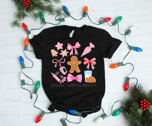 Baking spirits bright ; watercolor Christmas bow grid drop ; DTF TRANSFER