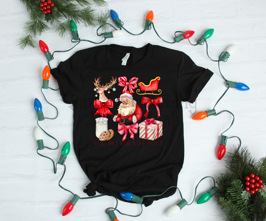 You better not pout Santa ; watercolor Christmas bow grid drop ; DTF TRANSFER