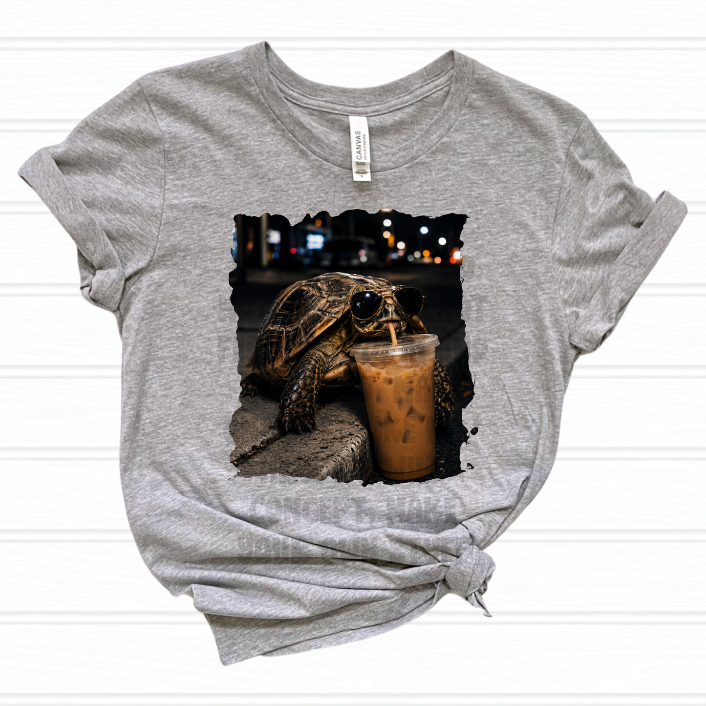 Turtle drinking iced coffee - DTF TRANSFER (PVC)