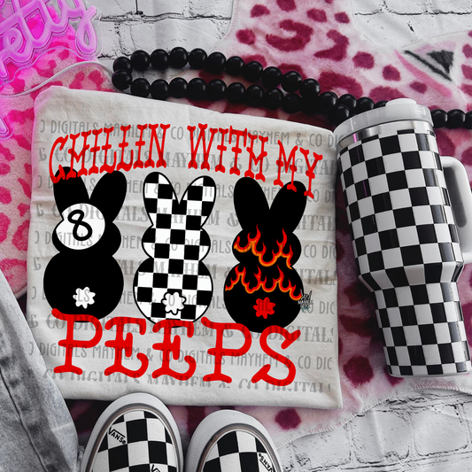 Chilin with my peeps checker&flame-DTF TRANSFER (PEEPSHOW)