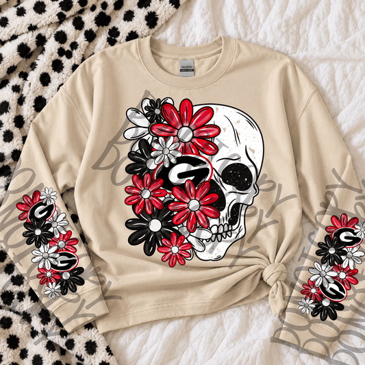 BULLDOGS floral skellie with sleeves - DTF TRANSFER (MMD)