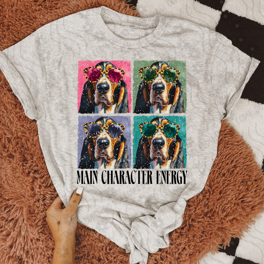 Bassett hound ; Main character energy - DTF TRANSFER (DX4)