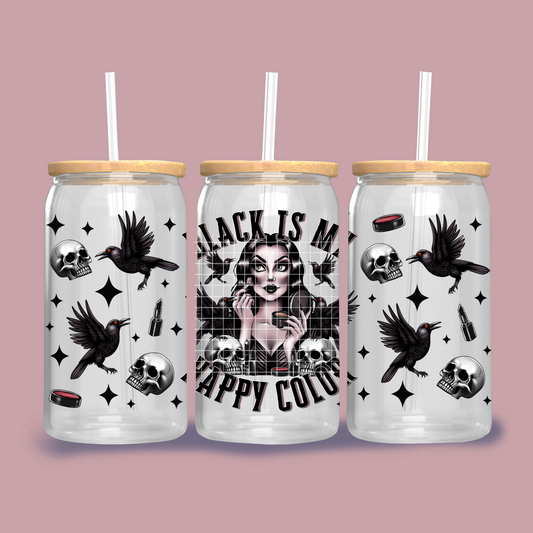 Black is my happy color Morticia - UV dtf wrap 16oz libbey : GD