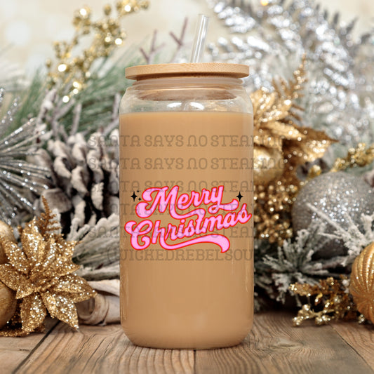 Merry Christmas pink and red - UV DTF DECAL (Xmas in July Collab saved/BBDc)