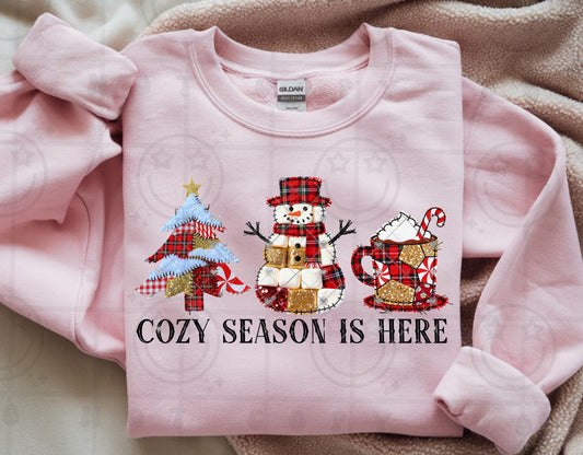 Cozy season is here patchwork snowman (DTF TRANSFER) HWD NOV25