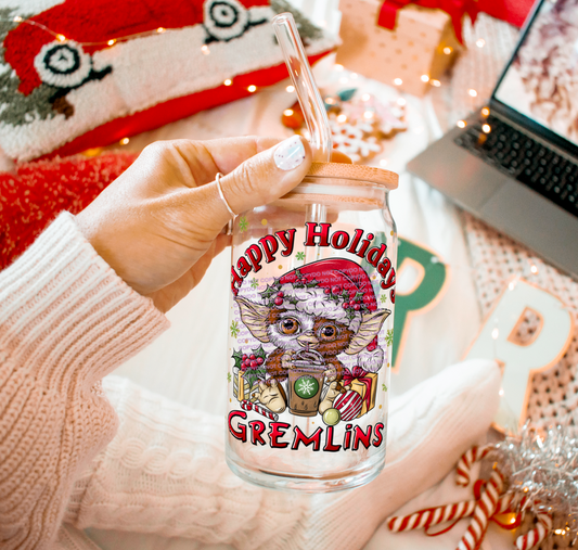 Happy Holidays Gremlin - UV dtf wrap 16oz libbey : GD