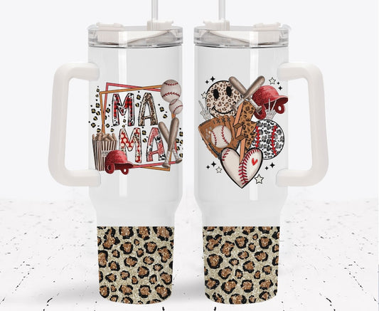Baseball Mama collage ; UV DTF 40OZ TUMBLER Wraps (top & bottom)