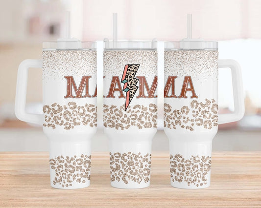 Mama beige lightening bolt ; UV DTF 40OZ TUMBLER Wraps (top & bottom)