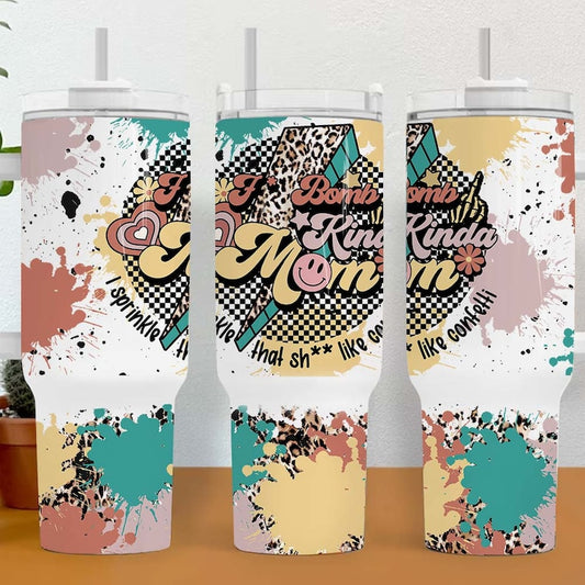 F bomb kinda Mom ; UV DTF 40OZ TUMBLER Wrap (top & bottom)