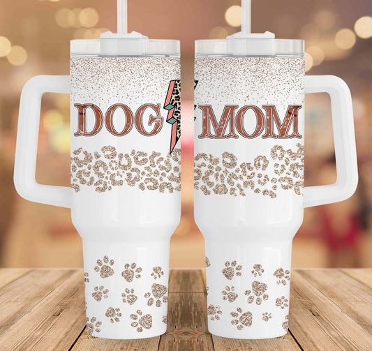 Dog Mama boho glitter ; UV DTF 40OZ TUMBLER Wrap (top & bottom)
