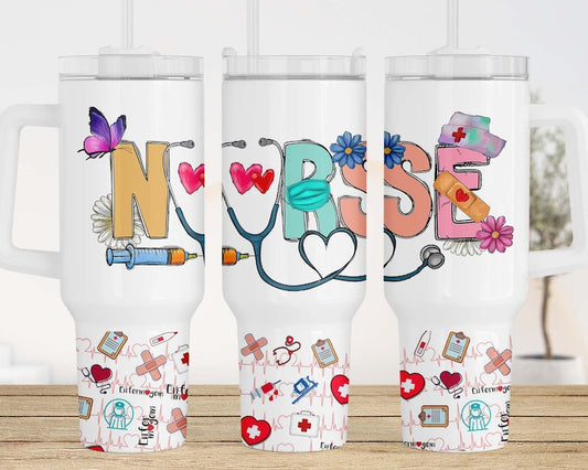 Nurse heartbeat #2 ; UV DTF 40OZ TUMBLER Wrap (top & bottom)
