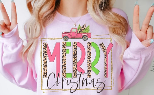 Merry Christmas truck PINK - DTF TRANSFER