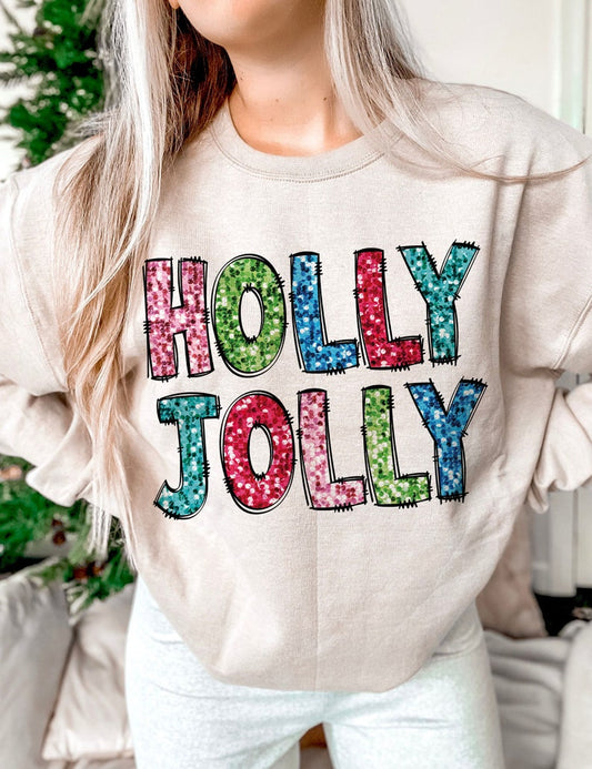 Holly Jolly doodle faux sequins - DTF TRANSFER ONLY