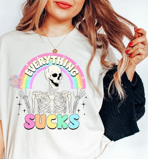 Everything Sucks rainbow skellie - DTF TRANSFER (SCRLW)