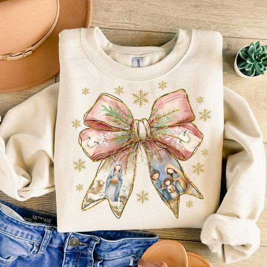 Jesus nativity scene coquette bow - DTF TRANSFER