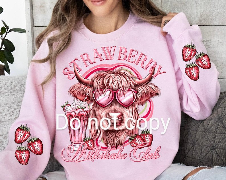 Strawberry milkshake club highland cow - DTF TRANSFER (AGCM)