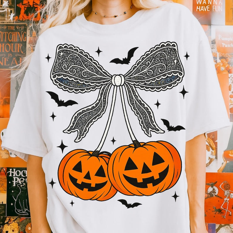 Pumpkin lace cherries bats black - DTF TRANSFER