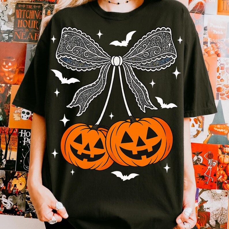Pumpkin lace cherries bats white - DTF TRANSFER