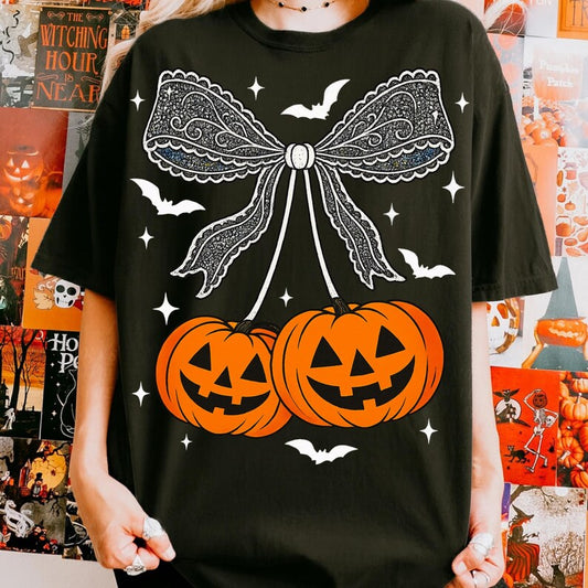 Pumpkin lace cherries bats white - DTF TRANSFER