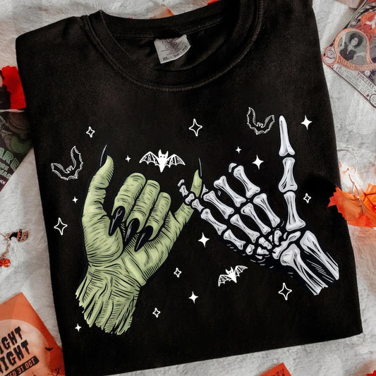 Halloween witch and skeleton hands WHITE - DTF TRANSFER