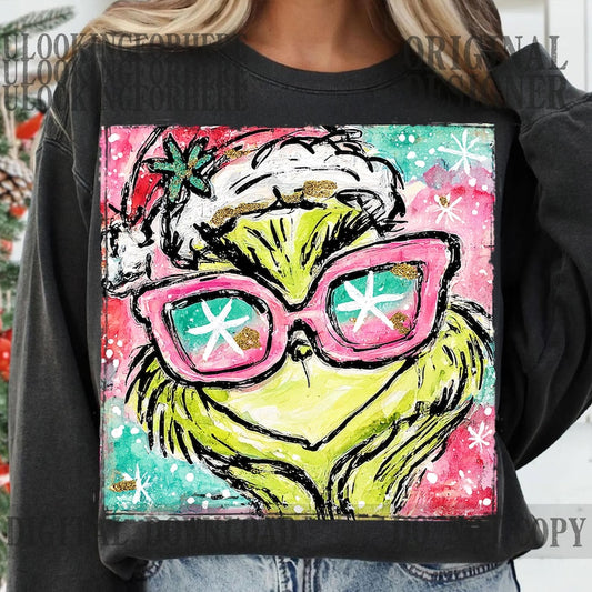 Pink grouch preppy Christmas - DTF TRANSFER