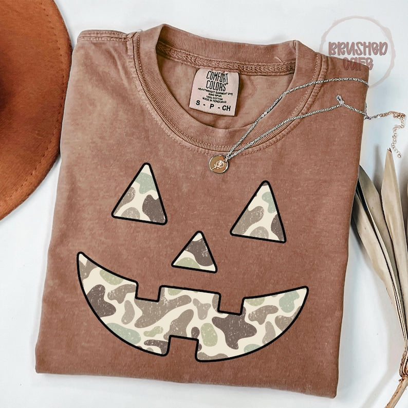 Camo pumpkin face jack o lantern - DTF TRANSFER