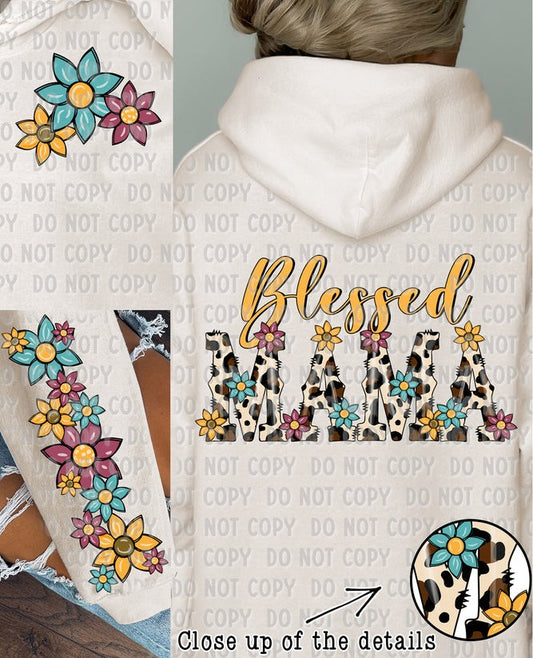Blessed Mama cow print flowers - DTF TRANSFER (CLD)