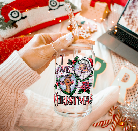 I love Christmas Santa & reindeer - UV dtf wrap 16oz libbey : GD