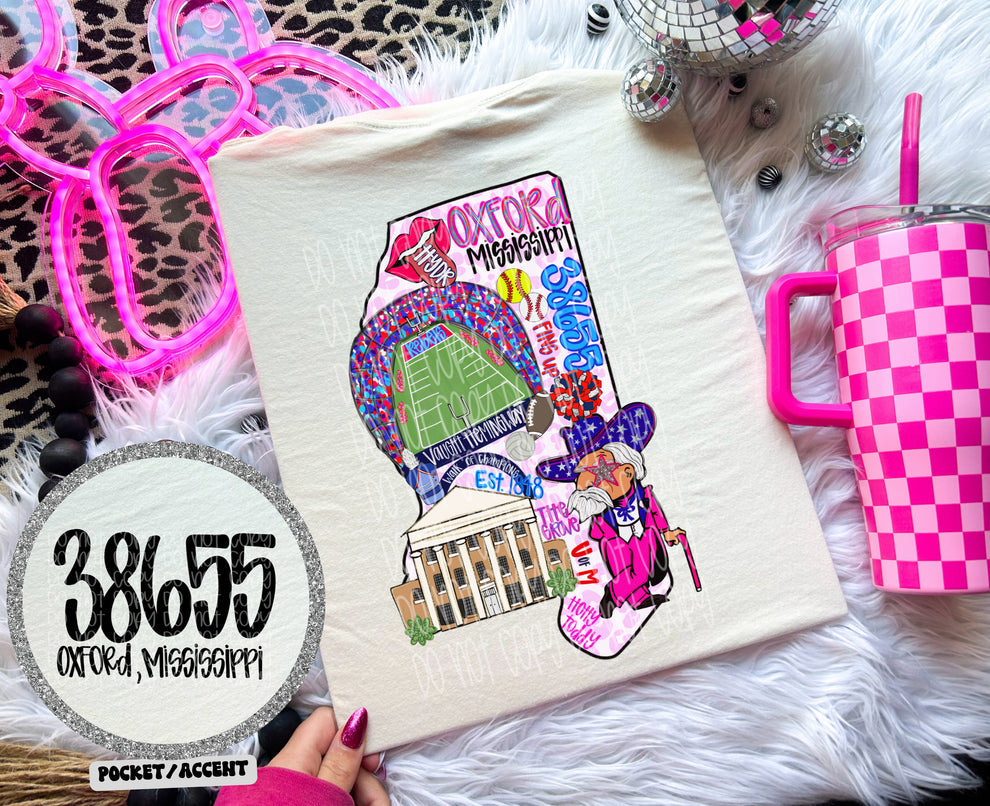 Oxford, Mississippi colorful state mascot collage - DTF TRANSFER