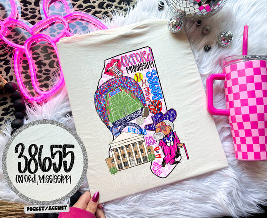 Oxford, Mississippi colorful state mascot collage - DTF TRANSFER