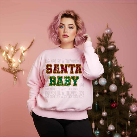 Red & Green Santa Baby faux sequin - DTF TRANSFER ONLY (GGD)