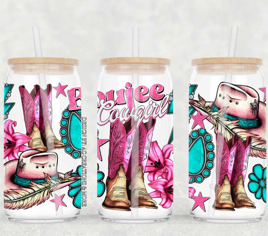 Boujee Cowgirl - FOR Libbey glass can 16oz UV DTF cup wrap decal (AGCM)