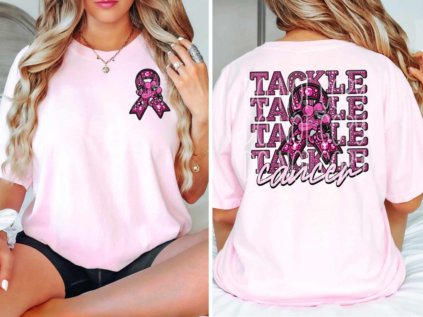 Tackle Cancer pink faux rhinestone - DTF TRANSFER (TED)