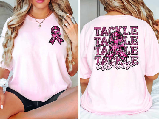 Tackle Cancer pink faux rhinestone - DTF TRANSFER (TED)