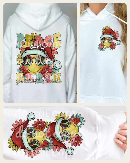 Peace on Earth smiley retro- DTF TRANSFER ONLY  (TED)