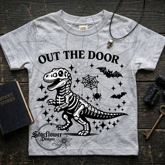 Out the door dinosaur- Spooky; DTF TRANSFER ONLY (SFD)