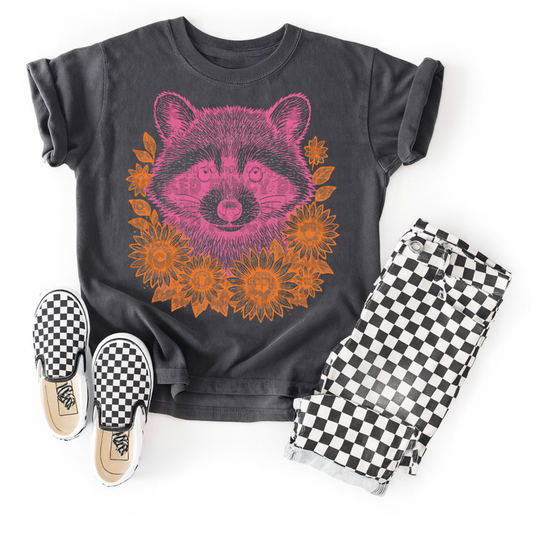 Preppy Floral Raccoon-DTF TRANSFER (WFD Sept25)