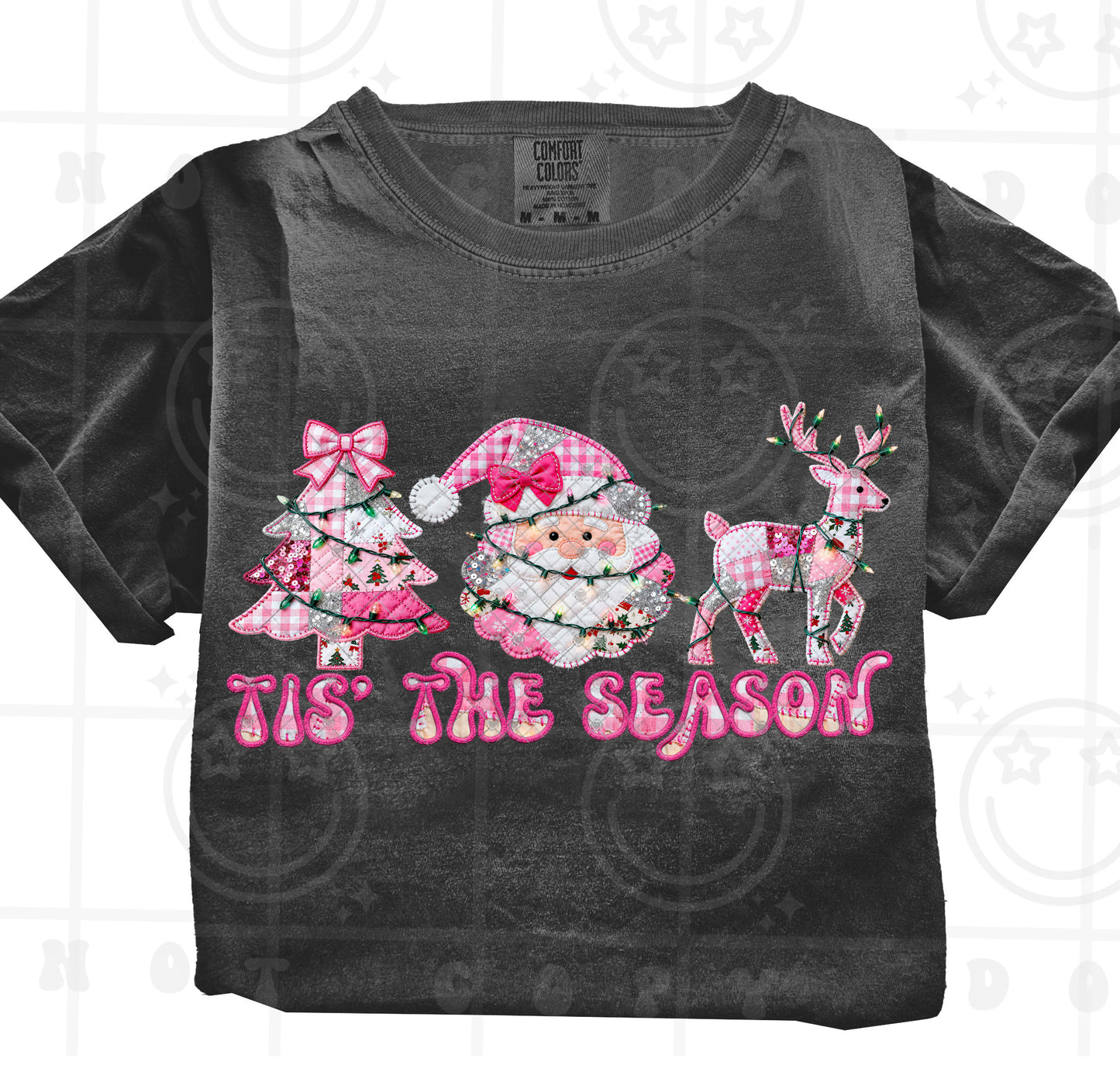 Tis the season pink patchwork Santa reindeer Christmas tree (DTF TRANSFER) HWD NOV25