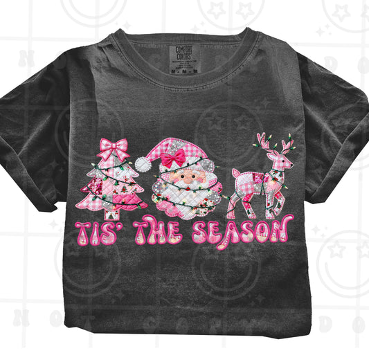 Tis the season pink patchwork Santa reindeer Christmas tree (DTF TRANSFER) HWD NOV25