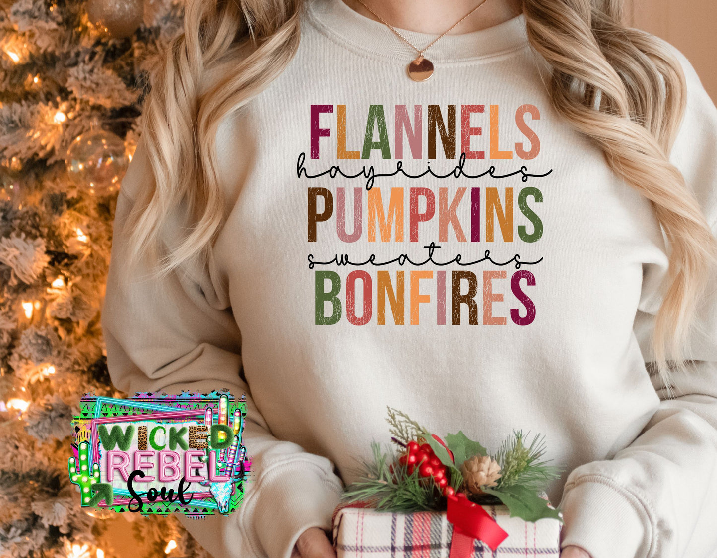 Flannels, Hayrides, Pumpkind, sweaters, Bonfires Fall List - DTF direct to film transfer