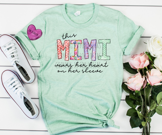 This MIMI wears her heart on her sleeve candy hearts custom with names TRANSFER ONLY