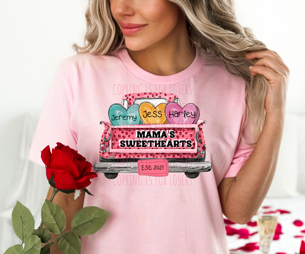 Mama's Sweethearts vintage truck candy hearts custom with names TRANSFER ONLY