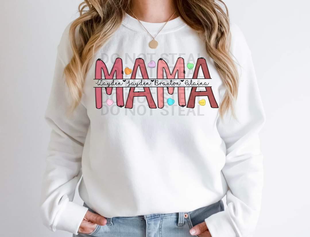 Mama candy hearts custom with names TRANSFER ONLY